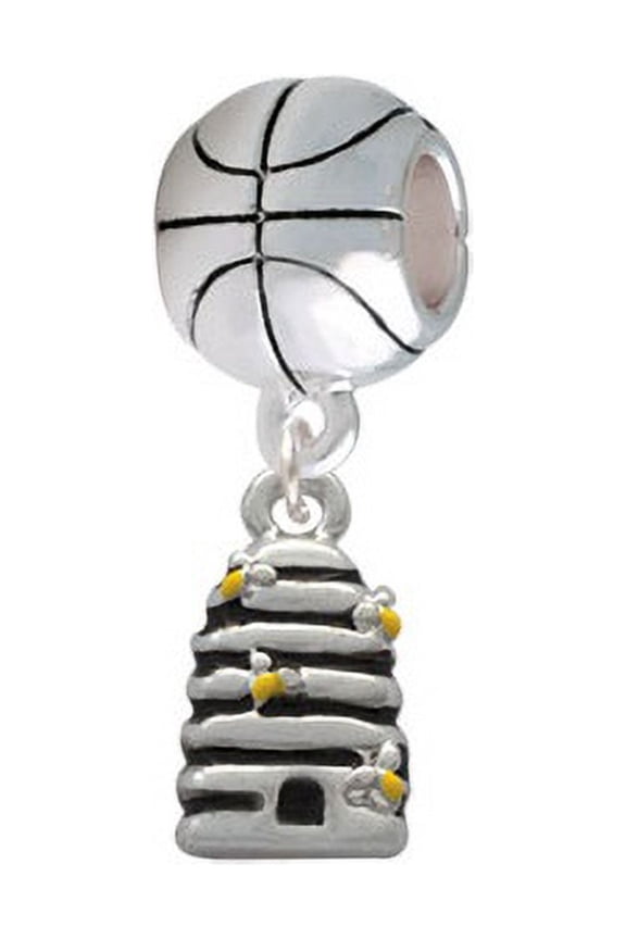 Small Beehive with 4 Bees - Basketball Charm Bead