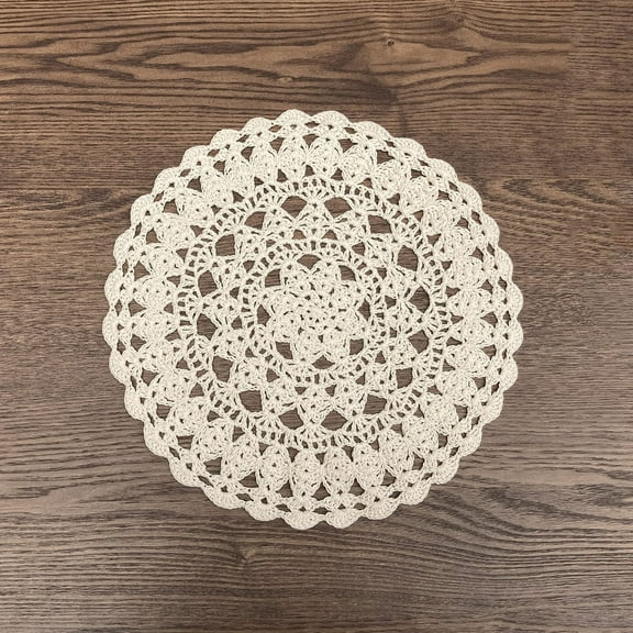 Small Beige Crochet Cotton Tablecloth Placemats Doilies Protector Round Nightstand Dresser Scarfs 12inch