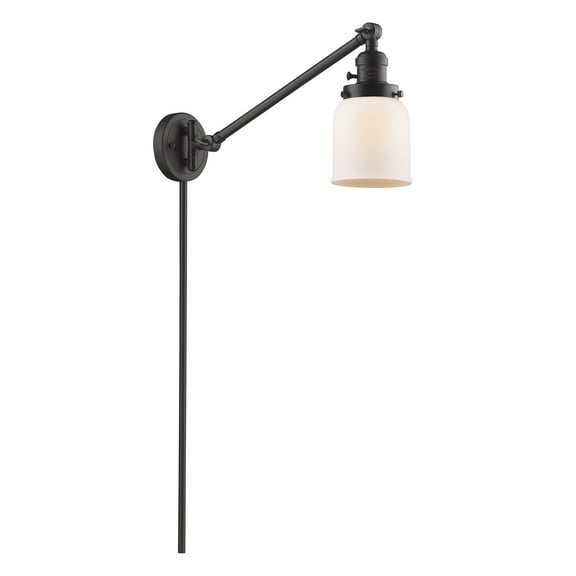 Small Bell Oiled Rubbed Bronze 25-Inch LED Swing Arm Wall Sconce with Matte White Cased Bell Glass