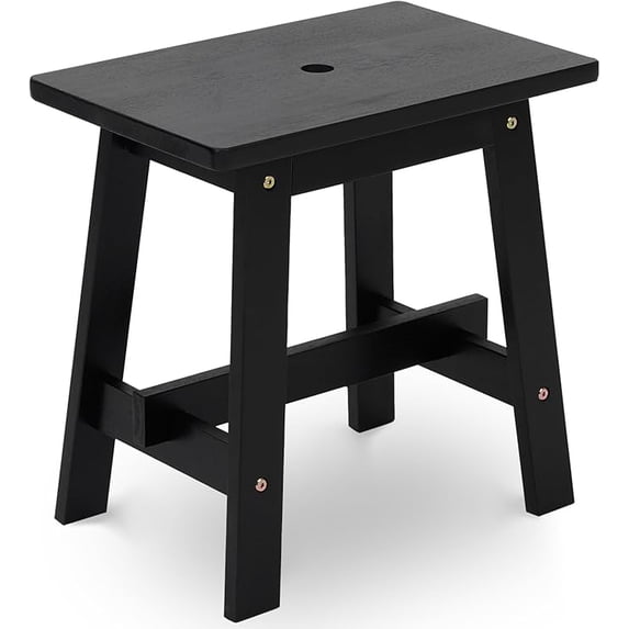 Small Bench Seat, 18 Inch Stool, Wood Bathroom Vanity Bench, Plant Stand Indoor, 350 LBS Load Capacity, 1-Year Manufacturer Warranty (Black)