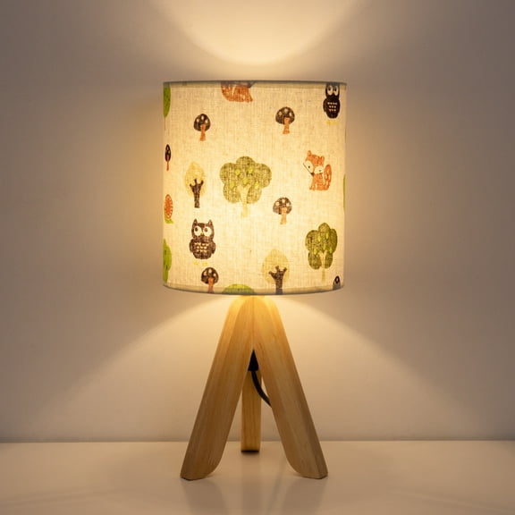 Small Beside Table Desk Lamp with Tripod Base & Apple Tree Lamp Shade for Child