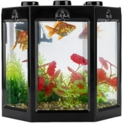 Small Beta Fish Tanks, Stackable Mini Tank Aquarium Starter Kits, No Clean Corners, Tiny Fish Tank for Shrimp Moss Seaweed Balls Sea Monkeys, Black
