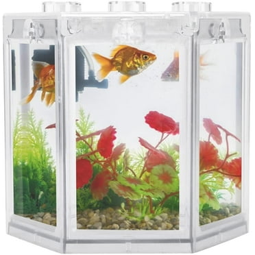 Small Beta Fish Tanks, Stackable Mini Tank Aquarium Starter Kits, No Clean Corners, Tiny Fish Tank for Shrimp Moss Seaweed Balls Sea Monkeys, Clear