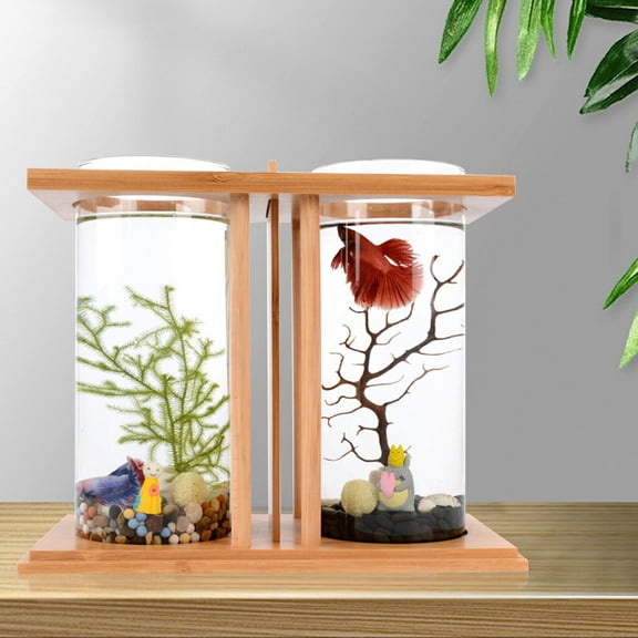 Small Betta Desktop Dual Glass Fish Tank Mini Table Aquarium Betta Fish Bowl Living Room, Office, Bedroom, Study Room, Children's Room, Etc.