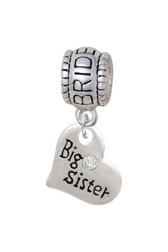 Small ''Big Sister'' Heart with Clear Crystal - Bride Charm Bead