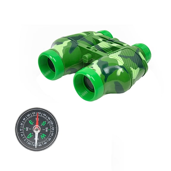 Small Binoculars for Adults Small Binoculars for Adults Children Toy Telescope + Compass Set Plastic Binoculars Compass Field Exercises Green