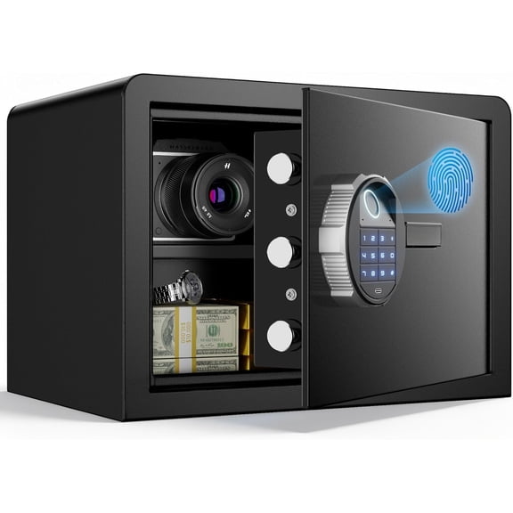 Small Biometric Safe, 0.8 Cuft Fingerprint Safe Box with Fireproof Bag, Caja Fuerte Para Dinero with Silent Mode, Backlit Keypad, Anti-, and LED Light, 9.8x13.8x9.8 IN