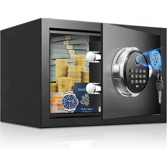 Small Biometric Safe Box for , Mini Safes with Anti- , Mute Mode, Digital Safe for , , Business(6.5"D x 7"W x 6.5"H without Shelf)