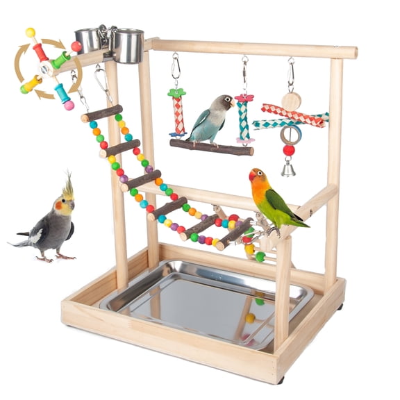 Small Bird Playground Parakeet, Bird Play Ground Parrots Table Top Parrot Stand Medium Quaker Parrot Perch Stand Cockatiel Perch Play Stand with Climb Ladders, Swing,Chewing Toys for Conure Cockatiel