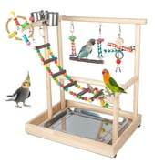Small Bird Playground Parakeet, Bird Play Ground Parrots Table Top Parrot Stand Medium Quaker Parrot Perch Stand Cockatiel Perch Play Stand with Climb Ladders, Swing,Chewing Toys for Conure Cockatiel
