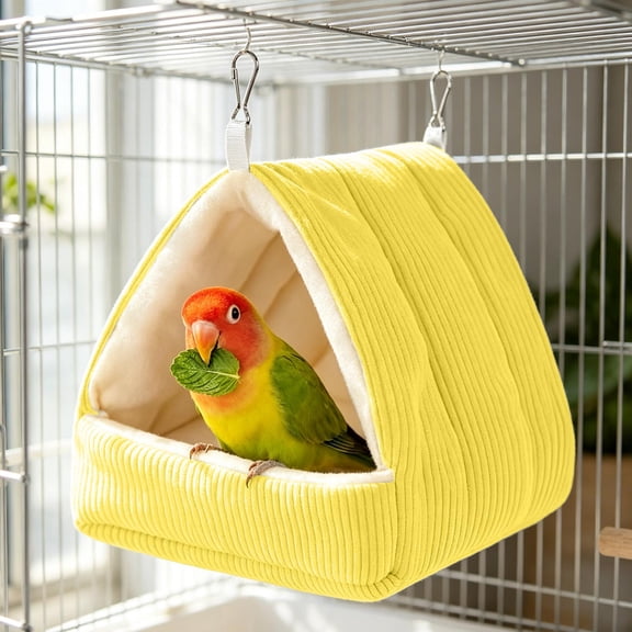 Small Bird Shelter, Cold Season Soft Furry Thick Fleece Hanging Bed Cozy Cage Supply for Budgies Cockatiels Parakeets Bird Retreat