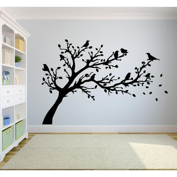 Small Birds Tree Animal Jungle Bird Cute Wildlife Wall Sticker Art Decal for Girls Boys Room Bedroom Nursery Kindergarten House Fun Home Decor Stickers Wall Art Vinyl Decoration Size (27x30 inch)
