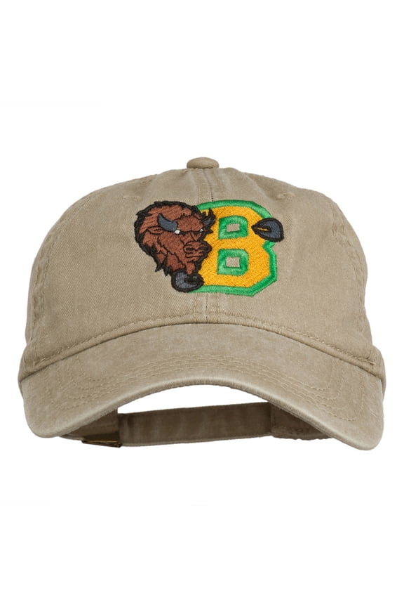 Small Bison Mascots Embroidered Washed Cap - Khaki OSFM