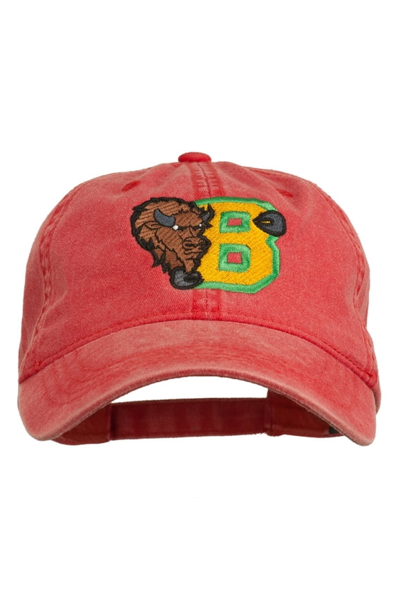 Small Bison Mascots Embroidered Washed Cap - Red OSFM