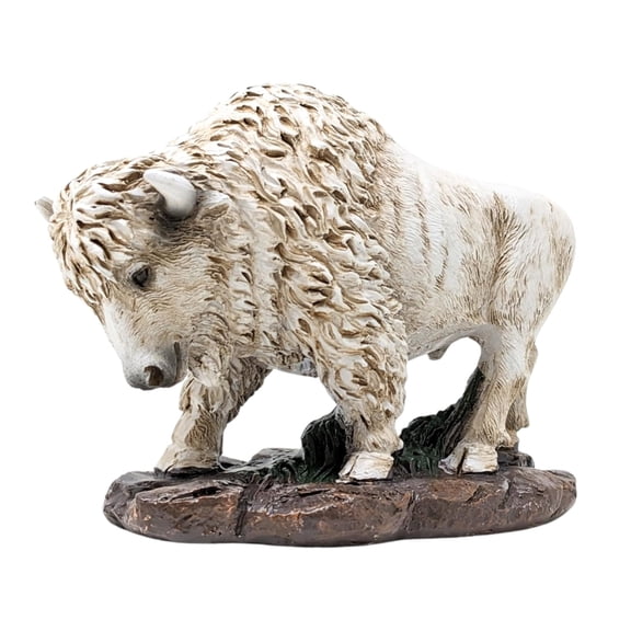 Small Bison Standing Figurine – White Resin Lifelike American Bison Décor for Desk, Shelf, Tabletop, or Office, Wildlife-Inspired Accent for Home and Office - Great Gift for Buffalo Enthusiasts