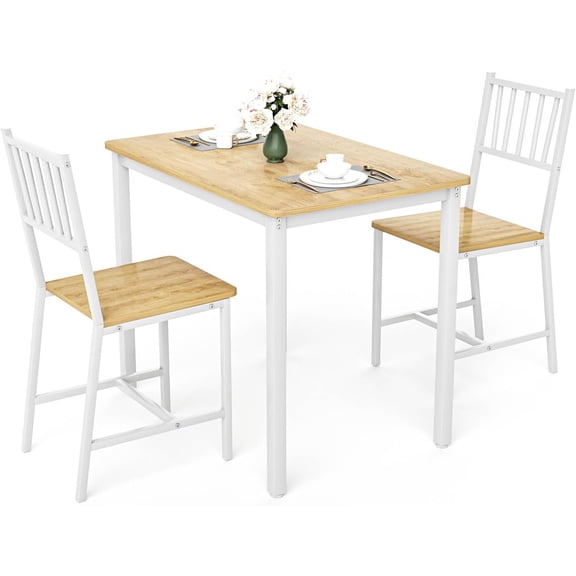 Small Bistro Table Set for 2, Indoor 3-Piece Dining Table & Chairs, Wood Dinette Sets for Apartment Kitchen Breakfast Nook Restaurant (White+Natural)