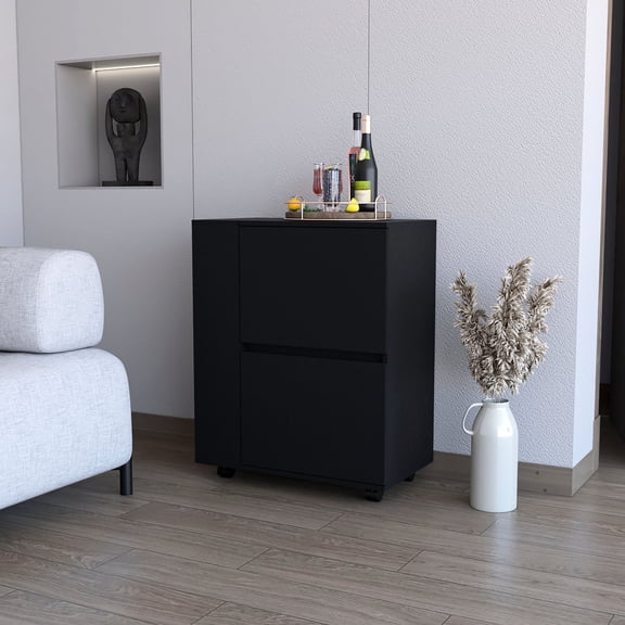 Small Black Bar Cart | Two Open Shelves for Quick Bottle Retrieval | Elevates Home Gathering Spaces, Easy to Move