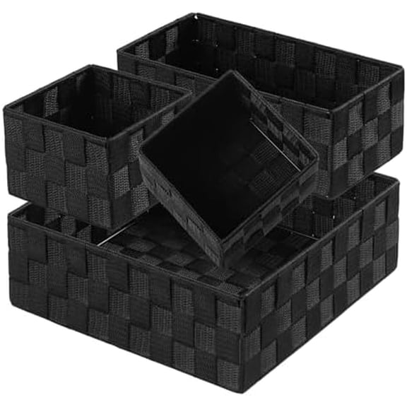 Small Black Baskets Cube Bin Container Tote,Woven Storage Baskets for Organizing Organizer Divider for Drawer, Closet, Shelf, Dresser, Set of 4