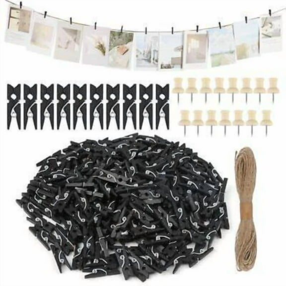 Small Black Clothes Pins For Photos,200Pcs Mini Wooden Black Clothespins