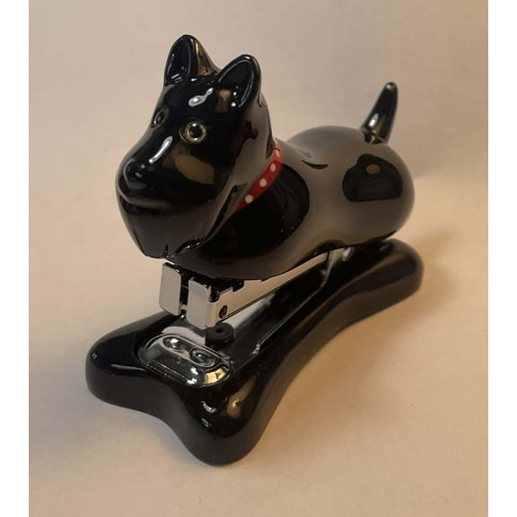 Small Black Dog Stapler Glossy Detailed Decorative