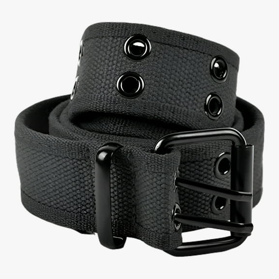 Small Black Double Grommet Hole Canvas Belt - Belt for Men and Women by Umo Lorenzo