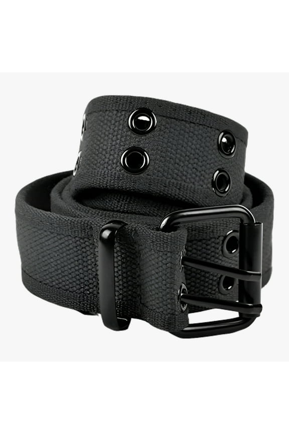 Small Black Double Grommet Hole Canvas Belt - Belt for Men and Women by Umo Lorenzo