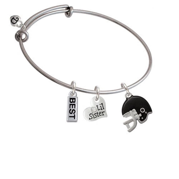 Small Black Football Helmet Lil Sister Heart Expandable Bangle Bracelet