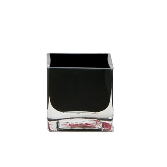 Small Black Glass Cube Vase for Short Flowers, Candles, Accessories-3" Cube