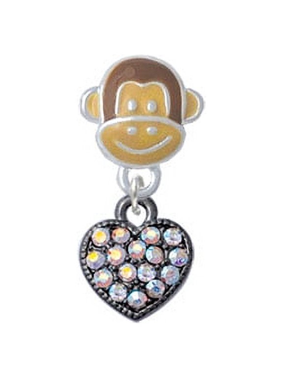Small Black Heart with Clear AB Crystals - Monkey Face Charm Bead