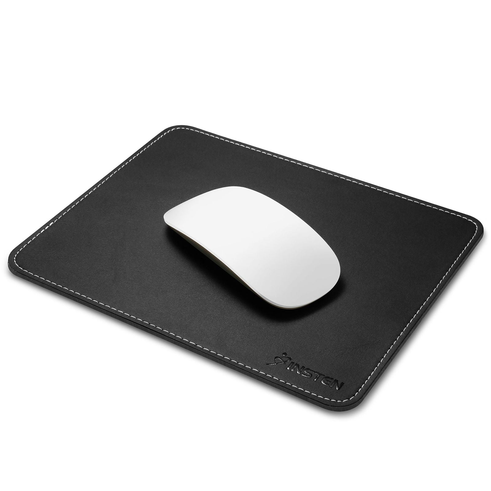 Small Black Leather Mouse Pad for Computer Desk, Plain Mousepad for Gaming Laptop & Desktop with