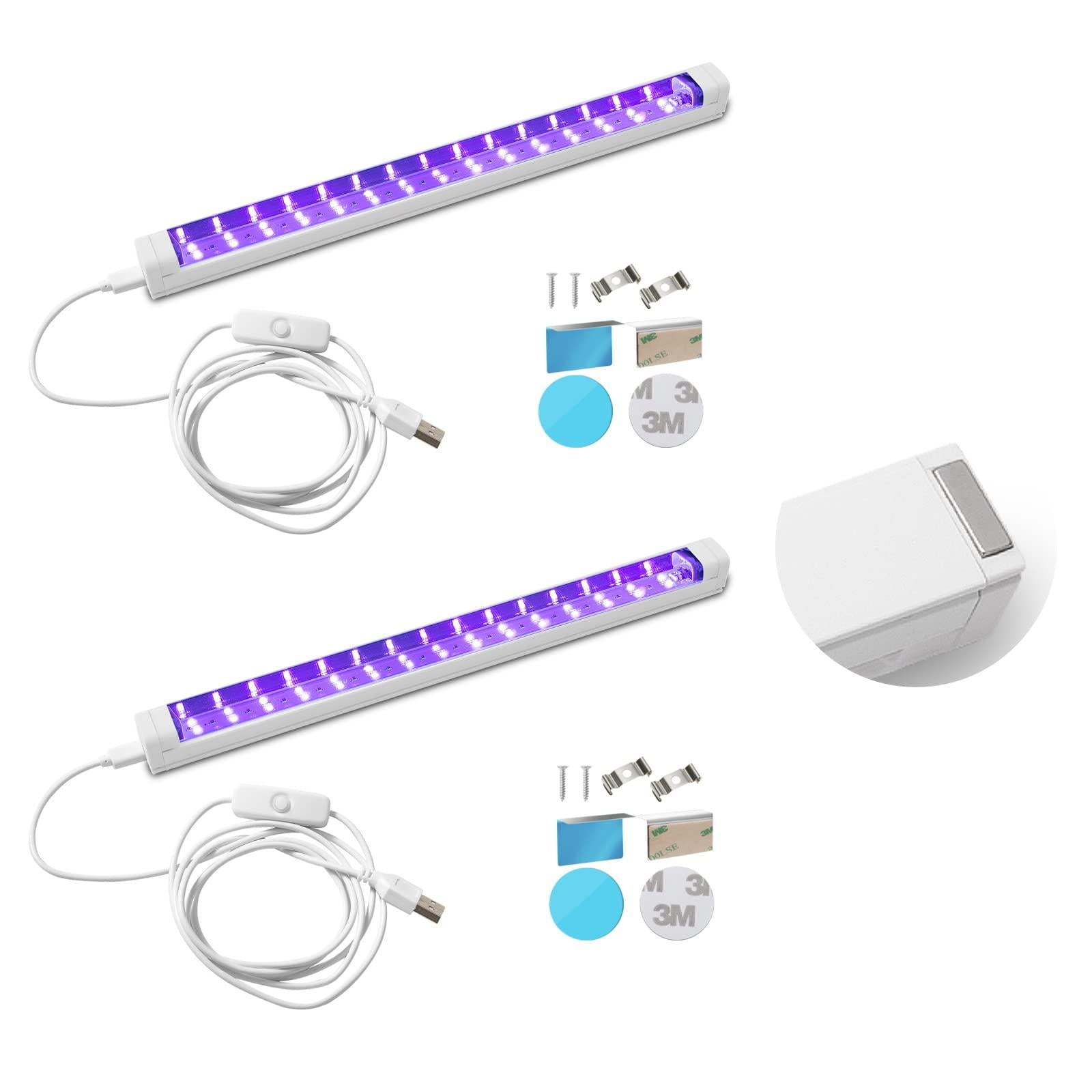 Small Black Light Bar 10W 1ft LED Blacklight for Fluorescent Tapestry Poster Body Paint Glow Party UV Strip Lights for Cabinet and Display Magnetic 2 Pack