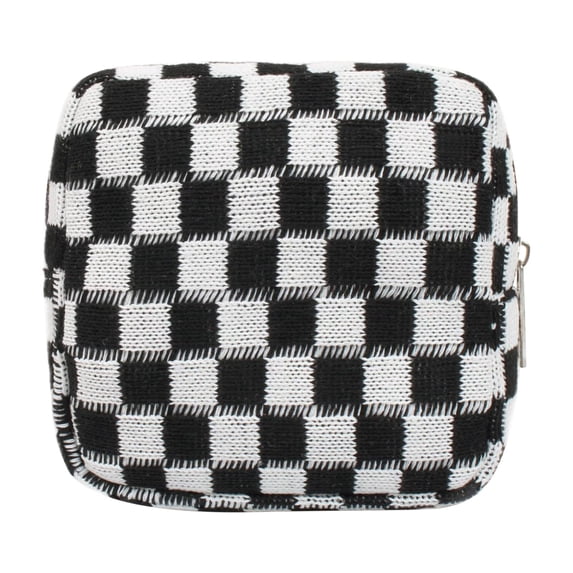 Small Black Makeup Bag for Purse, Sanitary Napkin Storage Bag Zipper Cute Make Up Pouch Travel Toiletry Bag Quilted Aesthetic Accessories Makeup Storage Bag Organizer for Women Girls