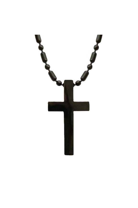 Small Black Mens Cross Pendant Necklace Stainless Steel Waterproof 18 Inch Chain