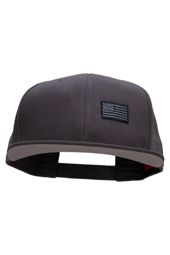 Small Black Patriotic American Flag Superior Cotton Twill Flat Bill Snapback Prostyle Cap - Charcoal OSFM