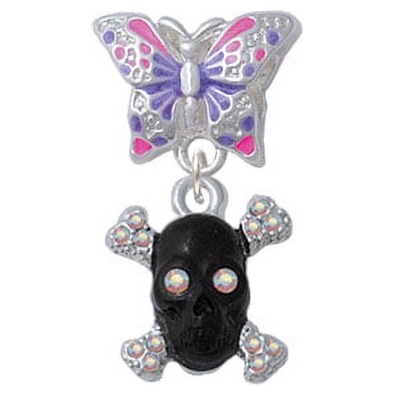 Small Black Resin Skull with AB Crystals - Butterfly Charm Bead
