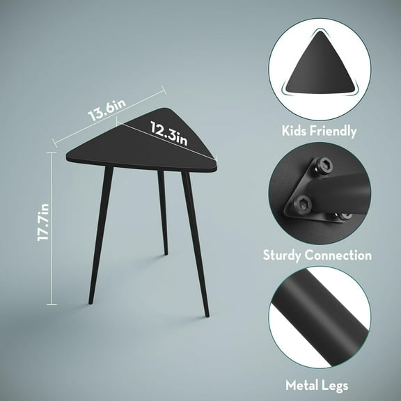 Small Black Side Table, Triangle End Table, Modern Narrow Bedside Table for Living Room Bedroom Small Space