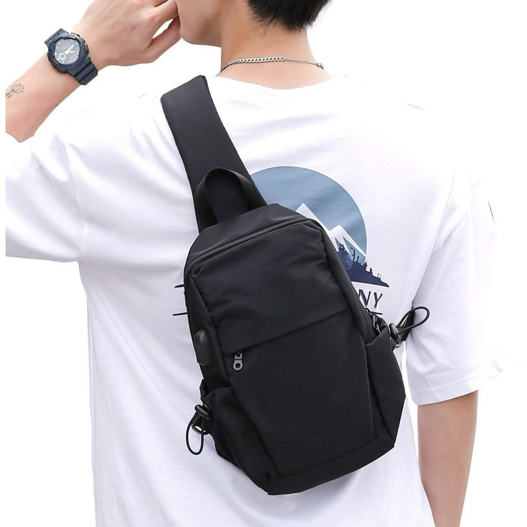 Small Black Sling Crossbody Backpack Shoulder Bag for Men Women