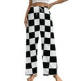 thumbnail image 1 of Small Black White Check Motorsport Race Flag Checkered Pajama Pants Breathable with Pockets Pajamas For Lady Vintage Sleeping Pants Bedroom Homewear, 1 of 6