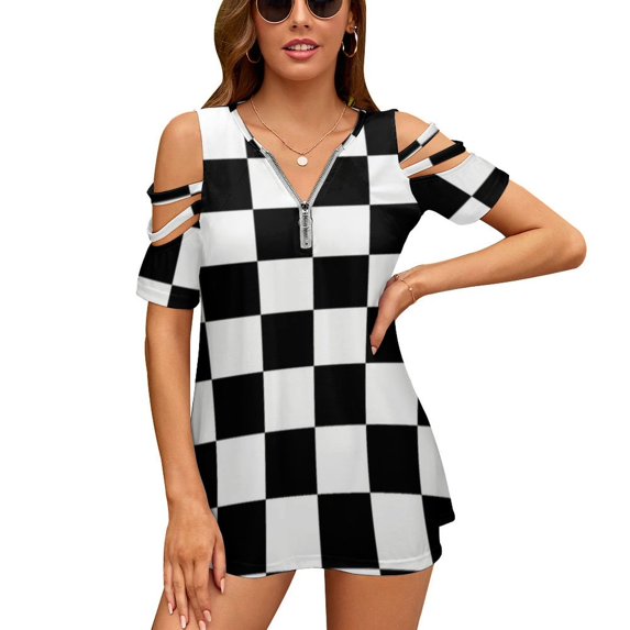 Small Black White Check Motorsport Race Flag Checkered Skirt Pillow Lotus Leaf Neck T-Shirt Long Sleeve Printed Fall T Shirts