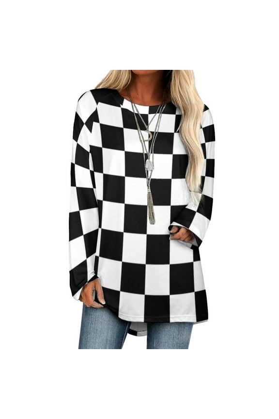 Small Black White Check Motorsport Race Flag Checkered Skirt Pillow Lotus Leaf Neck T-Shirt Long Sleeve Printed Fall T Shirts