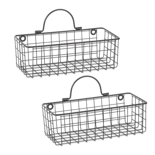 Vintage Black Small Rectangular Wire Wall Baskets, Set of 2