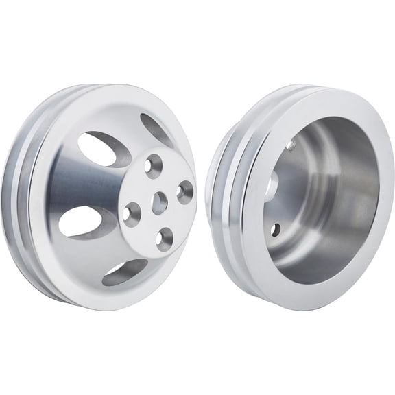 Speedway Motors SBC Aluminum Double Groove Pulley Set for Long Water Pump, Lightweight Precision Machined Cast Aluminum, 6.6 Inch V-Belt Pulleys, 1969-1985 SBC