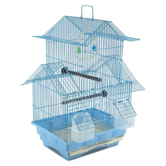 Small Blue 18-inch Wire Cage for Small Budgie Parakeets Finches Canaries Lovebirds Small Parrots Cockatiels Green Cheek Conure Perfect Travel Cage and Hanging House