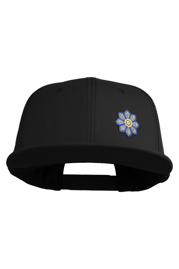 Small Blue Chiffon Daisy Floral Iron On Patched 6 Panel High Profile Structured Snapback - Black OSFM