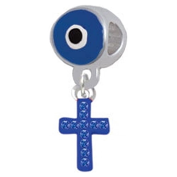 Small Blue Crystal Cross - Blue Evil Eye Charm Bead