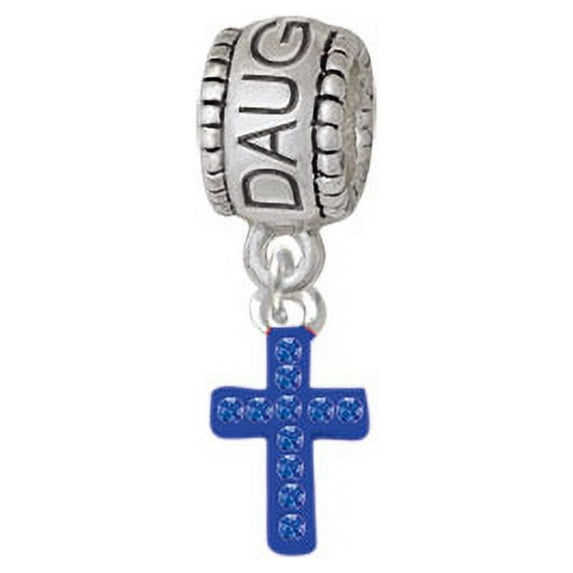 Small Blue Crystal Cross - Daughter Charm Bead
