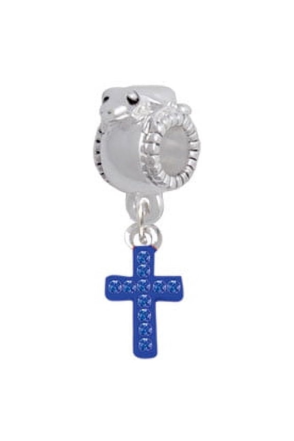 Small Blue Crystal Cross - Frog Charm Bead