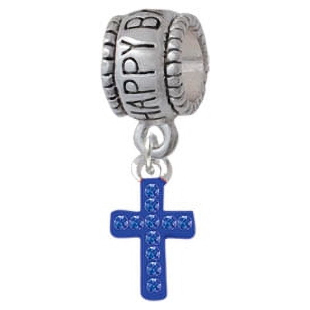 Small Blue Crystal Cross - Happy Birthday Charm Bead