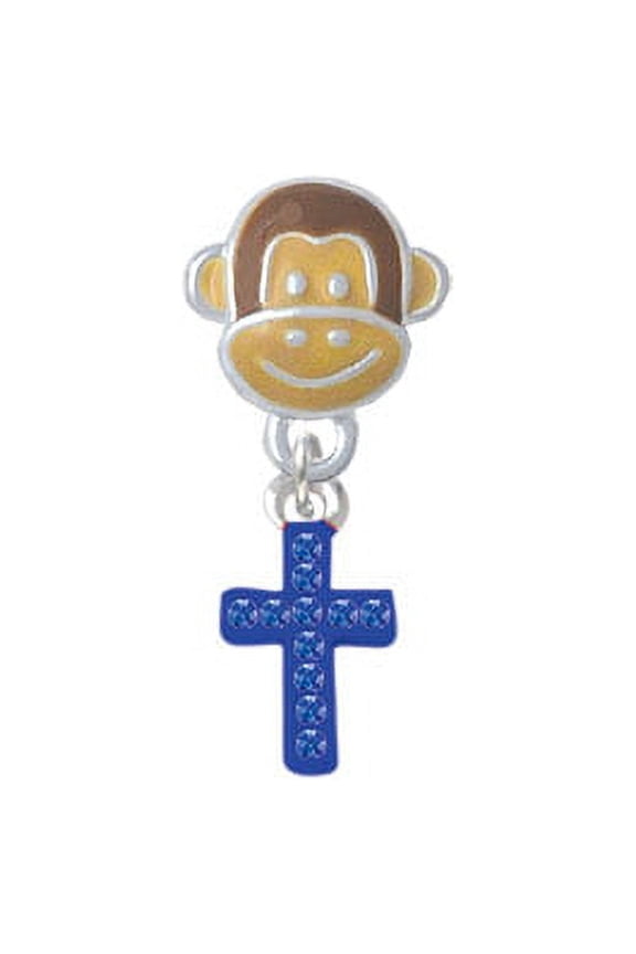 Small Blue Crystal Cross - Monkey Face Charm Bead