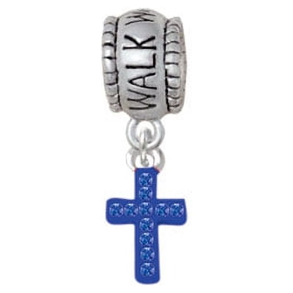 Small Blue Crystal Cross - Walk With Jesus Charm Bead